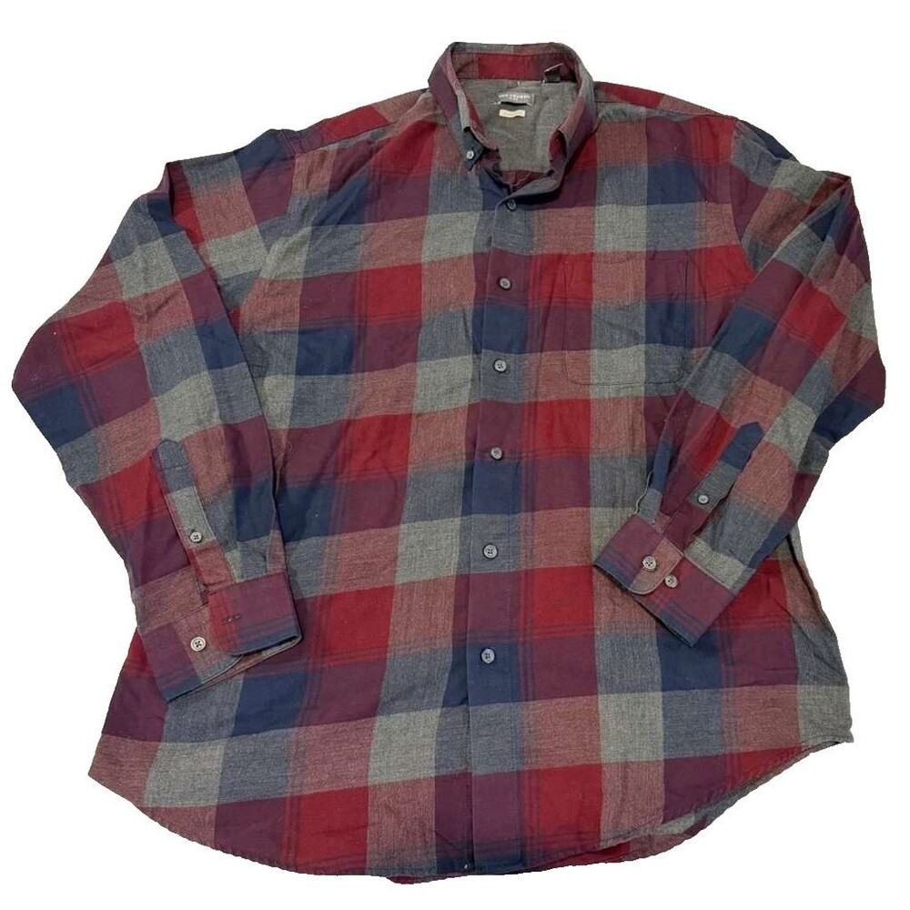 Van Heusen Flex Classic Fit Plaid Flannel Shirt Men’s Large Red Blue.